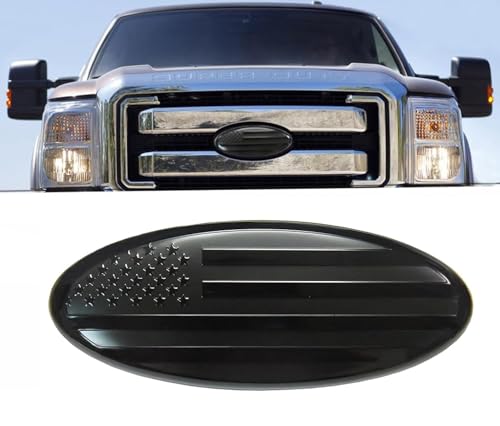 Image of 7 inch American Black Flag Emblem Replacement for Ford, 7 inch x 2 3 /4 inch Oval Decal Badge Nameplate for F150 F250 F350 99 00 01 02 03 04 (7 Inch, Black)