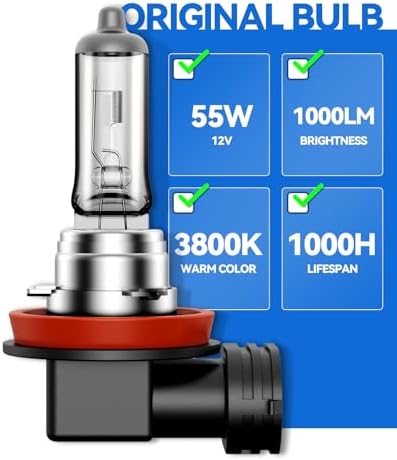 TIRARP H11 Headlight Bulbs, 2Pcs 12V 55W H11 Halogen Bulbs Replacement for Car Truck Headlight Bulb, 3800K Amber Yellow - 1