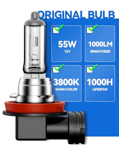 TIRARP H11 Halogen Headlight Bulb, 2Pcs 12V 55W H11 Halogen Bulbs Replacement for Car Truck Headlight Bulb, Amber Yellow