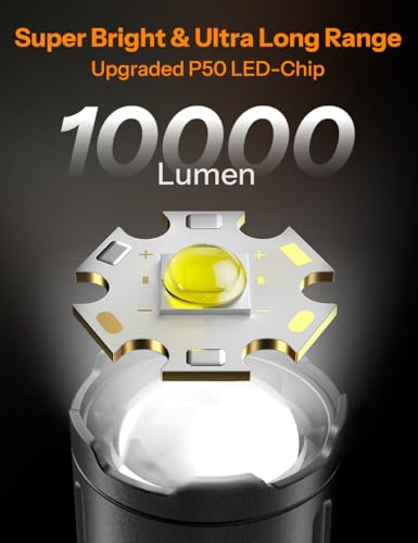 Image of UN1QUE 20000 Lumens High Power Torch Light, Torch Rechargeable with 4 Light Modes, Adjustable Focus Flashlight, IP45 Water-Resistant, Black