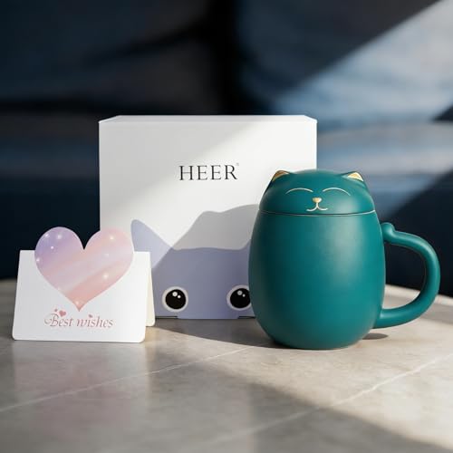 HEER Ceramic Cat Tea Mug with Infuser and Lid