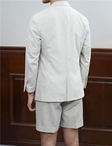 Seersucker Suits with Shorts for Men Casual 2 Piece Striped Summer Beach Wedding Suit2