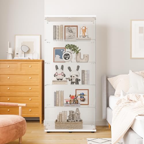 Image of LFT HUIMEI2Y 5-Tier Glass Display Cabinet with Lock, Display Case White