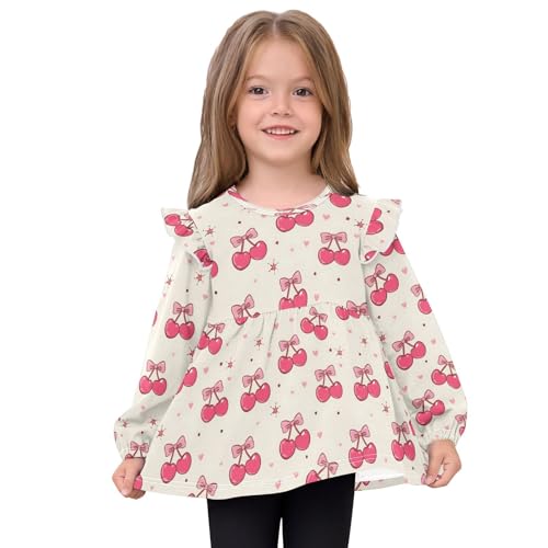Bows Cherry Cute Girls Shirts Cotton Long Sleeve Ruffle Toddler Tee Tops3