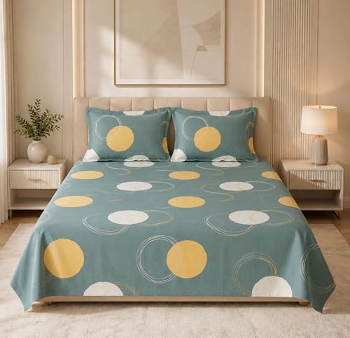 Image of HOMEKART 210 TC Premium Cotton Double Bed Bedsheet with 2 Pillow Covers | Double Bed Sheet Set | Soft, Breathable, Skin Friendly, Wrinkle Resistant & Fade Resistant |228 x 254 cm | Bedding for Home