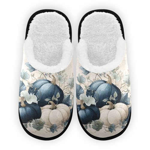 Halloween Pumpkin Retro Blue Slippers For Women Men Soft Memory Foam Non-Slip Hallowmas Winter Indoor House Shoes Travel Slipper