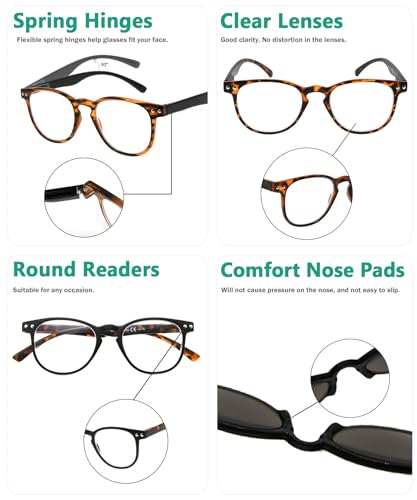 Eyekepper 4-Pack Round Full Coverage Ultrathin Flex Frame Reading Glasses Readers +4.0, 4 works Mix, +4.00 - Image 4