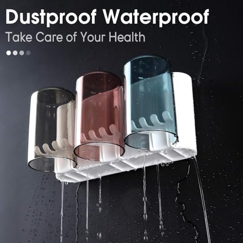 Image of Wall Mounted Tooth Brush Holder for Bathroom with 3 Mouthwash Cups | Bathroom Toothbrush Organizer | Multi-Compartment, Dustproof & BPA-Free Brush Holder for Bathroom Storage (3 Cups)