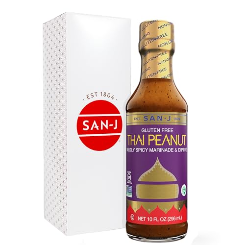 San-J - Gluten Free Thai Peanut Sauce -Traditional and Tasty Cooking Sauce - Non-GMO - 10 oz. Bottle