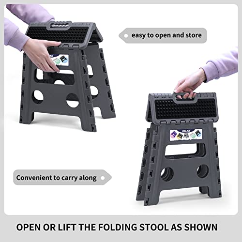 Delxo Folding Step Stool 13 Inch Height Heavy Duty Foldable Step Stools For Adults And Kids,Kitchen Small Collapsible Fold Up Stepping Stool 1 Pack In Grey Dotted Texture #TOP3