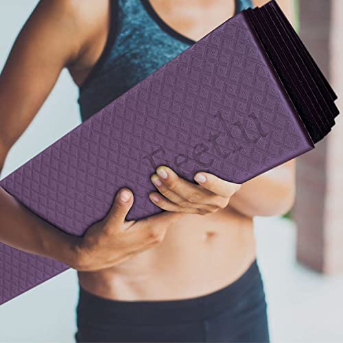 Foldable Yoga Mat-1/4 Inch Thick - Easy To Storage Travel Yoga Mat Foldable Lightweight For Fitness - Anti Slip Folding Exercise Mat For Yoga, Pilates, Home Workout & Floor Exercise(Dk Purple/Black) #TOP4