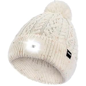 Wmcaps LED Mütze mit eingebautem Licht Typ C Wiederaufladbar Ultrahell 4 LED Lichter Freisprecheinrichtung Geschenk für Papa Mama zu Weihnachten Unisex Warme Strickmütze, beige, One size