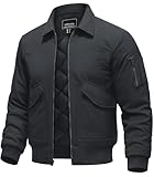 TACVASEN Mens Bomber Jacket Thermal Fleece Lined Full Zip Quilted Jacket Windproof Water Repellent Warm Winter Padded Coats Dark Grey, L