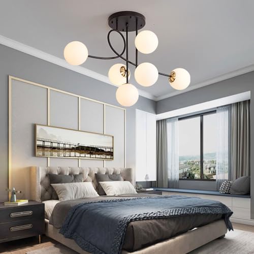 Globe en Verre et Structure 6 Lumières pour un Éclairage Chic E27 - 7