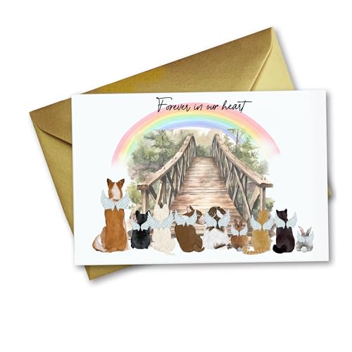 Rainbow Bridge Pet Sympathy Memorial Folded Card with Gold Envelope(Rainbow Bridge Card) Pet Dog Cat Loss card