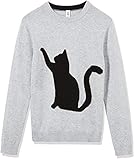 Kid Nation Girls' Pullover Girls Cat Sweater Long Sleeve Crew Neck Cute Pullover Cotton Knit for 10-12Y Kids Grey