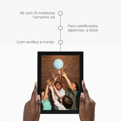 Kit 10 Molduras Pretas Para Quadro A4 21x30 Certificado Com Acetato