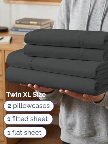Image of Extra Deep Twin XL Sheet Set - 4 Piece College Dorm Bed Sheets Set with Extra Deep Pockets - Ultra-Soft, Comfy & Breathable Bedding for Women, Men, Kids & Teens - Wrinkle & Fade Resistant - Charcoal