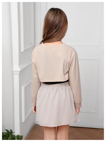 Image of MakeMeChic Girl's 3 Piece Cute Summer Outfit Crew Neck Crop Sweatshirt and Pleated Mini Skirt Set with Cami Top