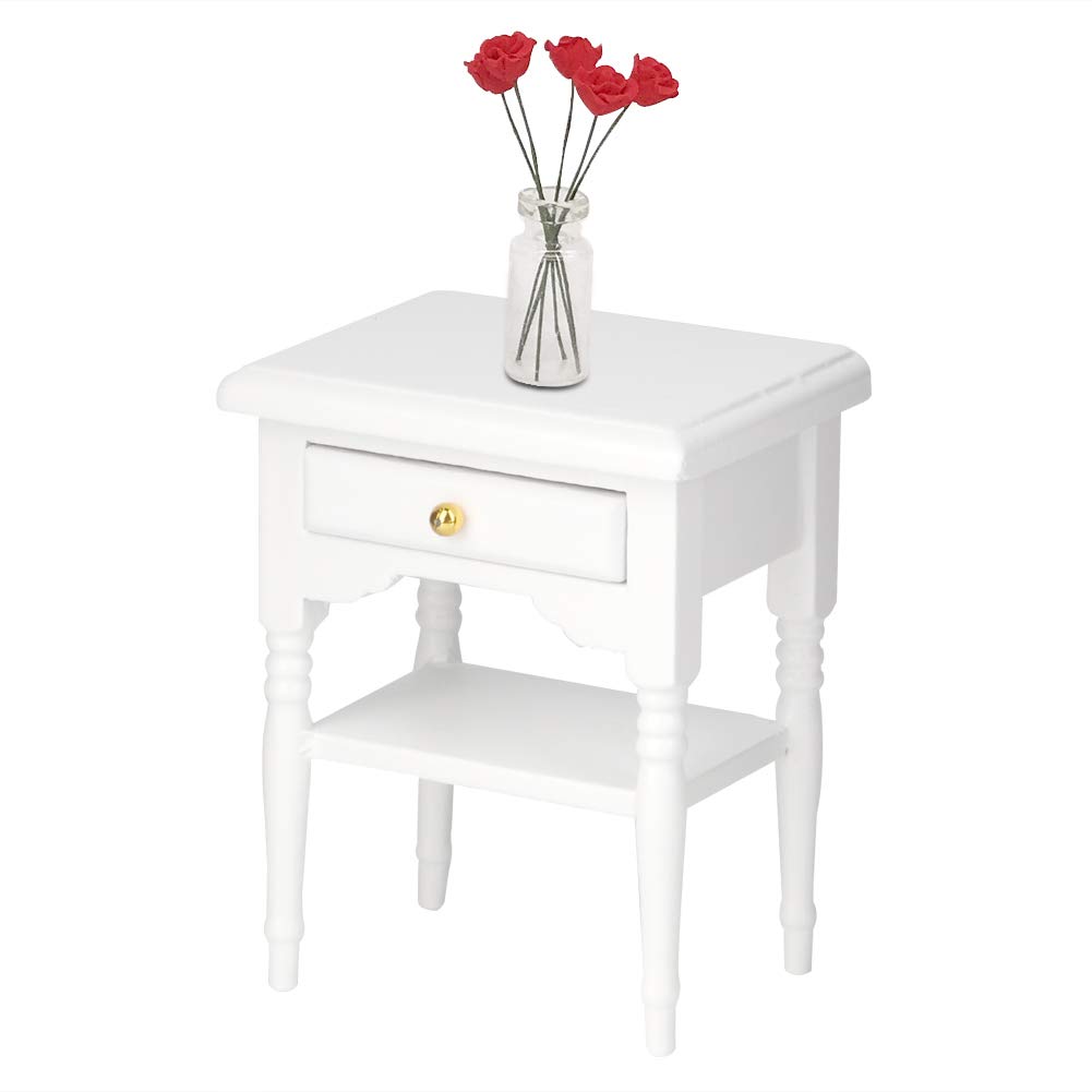 Wooden Table Model Non-Toxic Table Nightstand Model Fashionable Appearance with Drawer for Dolls Bedroom
