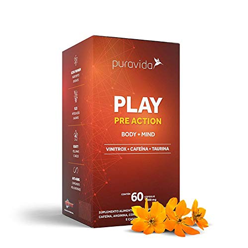 Play Pre Action Cafeína Taurina Vinitrox Corpo e Mente 60 cáps Puravida
