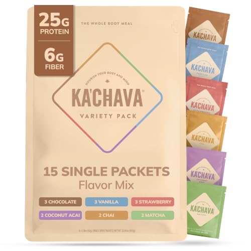 Image of Ka'Chava Whole Body Meal Shake 6 Flavor Pack - Vegan Protein Powder with 85+ Superfoods & Greens - Plant-Based Meal Replacement with Probiotics & Digestive Enzymes - Gluten & Dairy Free (15 Servings)
