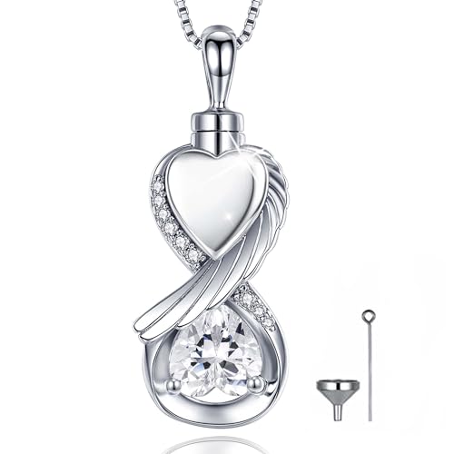 Sterling Silver Infinity Urn Necklace for Ashes for Women - 925 Wing Cremation Necklace Jewelry that Hold Ashes of Human or Pet - Memorial Keepsakes Heart Pendant Gift Jewelry