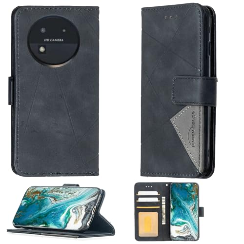 Aroepurt Case Compatible for Oukitel C37 Phone Case Cover [with Tempered Glass Screen Protector] Flip Stand Cover PU Leather Wallet Case Black