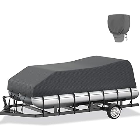 VINPATIO Pontoon Boat Cover 600D Solution-Dyed Polyester , Heavy Duty Waterproof UV Resistant Marine Grade Pontoon Boat Cover 17'-20' L, Grey Cover