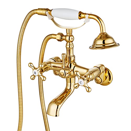 gotonovo Clawfoot Bathtub Faucet Set with Hand Shower, Gold