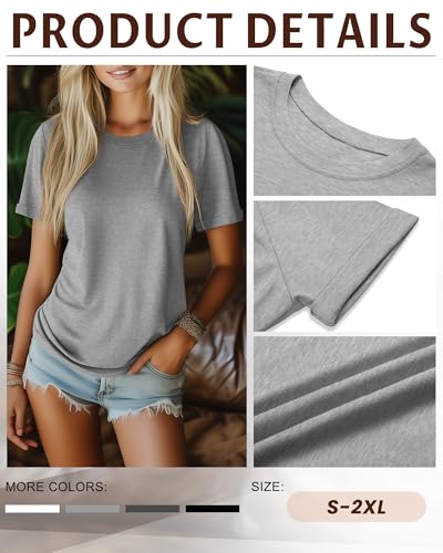 Ficerd 4 Pack Women's Cotton T Shirts Casual Short Sleeve Tunic Tops Crewneck Plain Summer Loose Fit Rolled Sleeve Basic Tee4
