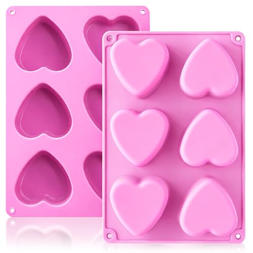 HKNMTT Heart Silicone Molds Valentines Day for Baking Cake Chocolate Cocoa Bomb Love Shaped Jello Chocoflan Oreo Moulds 6 Cavity 2 Pack Soap Craft Oven Safe DIY Handmade Gift Pan