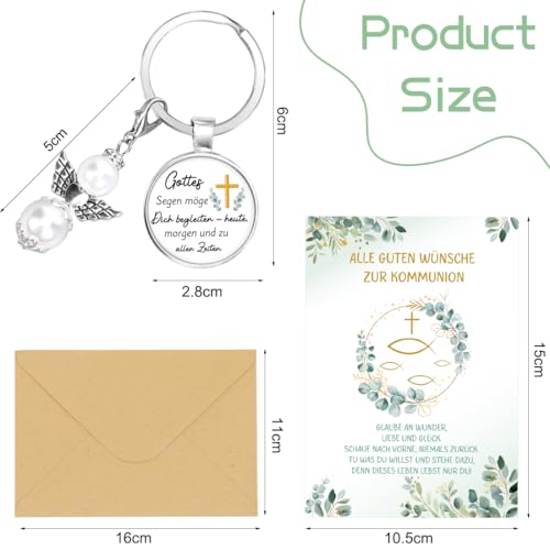 Augesak Kommunion Geschenke für Mädchen Junge, Schutzengel Kommunion Schlüsselanhänger mit Grußkarten, Glücksbringer Schutzengel Erstkommunion Anhänger, Kleine Geschenke zur kommunion Deko