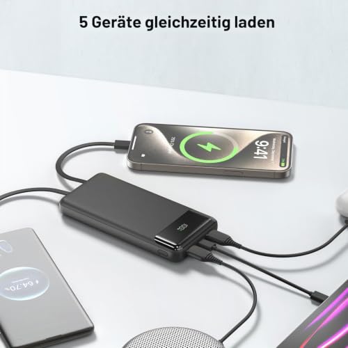 Power Bank 20000mAh, Powerbank 22,5W Schnellladung mit Integrierten 3 Kabel – Ansicht 5
