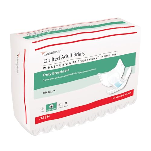 Cardinal Health Wings Ultra Quilted Briefs with BreatheEasy Technology Extra Heavy Absorbency Adult Disposable Briefs Medium - Bag of 12