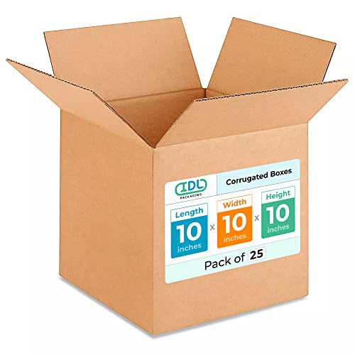 Medium Cube Moving &amp; Shipping Boxes 10"L x 10"W x 10"H (25-Pack) - Extra Strength 200 lb vs Regular - Corrugated Strong Cardboard Boxes - Medium Moving Box - Heavy Duty Box by IDL Packaging