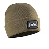 POWERCAP LED Hat Light 150 Lumens Rechargeable Fleece Beanie with Bright Built-in Headlamp Waterproof LED Warm One Size Cap (US, Alpha, One Size, Knit Olive Green)