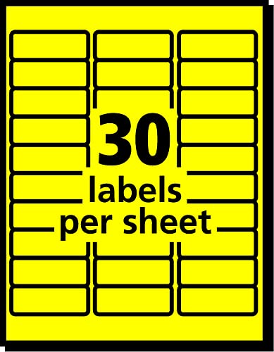Image of Avery Printable Address Labels, Sure Feed Technology, Neon Yellow, Laser & Inkjet Compatible, 750 Blank Labels Total, Great for Branding, Mailing, Organizing (5972), 1 in. x 2-5 /8 in. (Pack of 3)