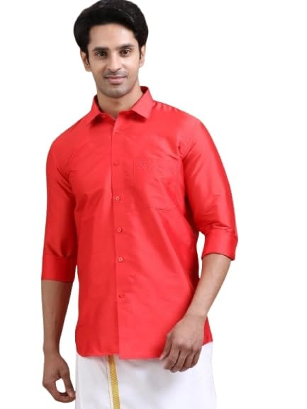 Image of Tattva Men Silk Blend Ethnic Shirt | Traditional South Indian Wear for Wedding, Festivals & Casual Wear