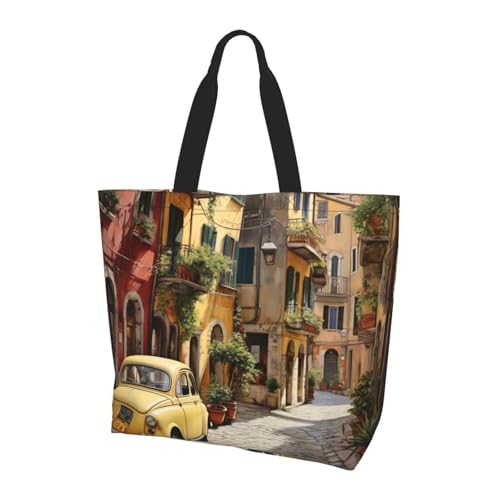 ZTPOWQA Bolsa de hombro de gran capacidad con estampado de calle italiana, unisex, ligera, casual, salidas diarias, viajes