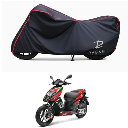 Image of Waterproof Bike Body Cover Compatible for | Aprilia SR 160 Race | Taffeta Fabric, Red Piping Design, Bottom Elastic Fit | Dustproof, Sun UV & Rain Protection for All Bikes