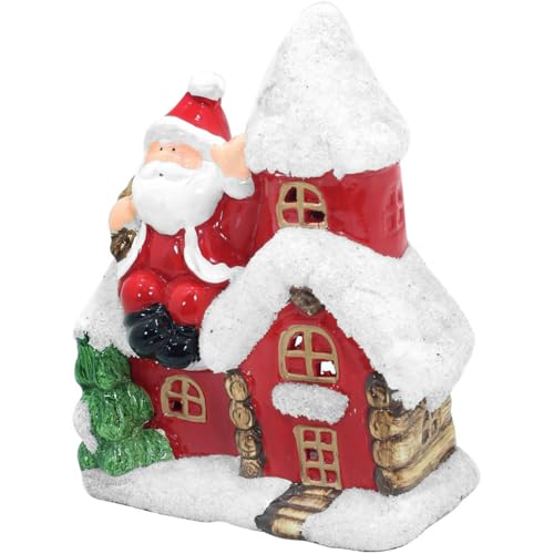 Enfeite Natalino Casinha Papai Noel Cerâmica Iluminado Vela