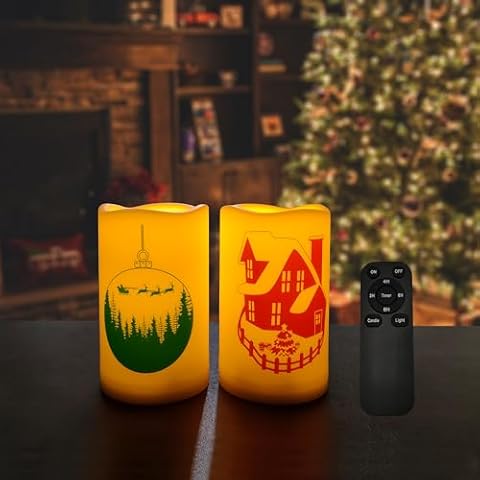 2 Pack Christmas Flameless Pillar Candles Set Cover