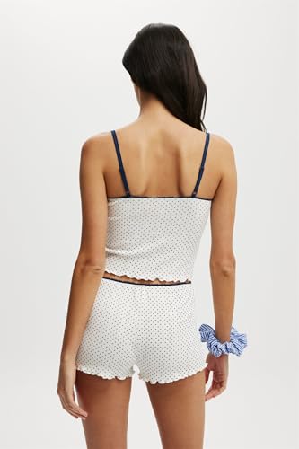 Image of Yuemengxuan Women Y2k Polka Dot Pajamas Sets 2 Piece Sexy Summer Outfits Set Sleeveless Strappy Cami Top Crop Top Shorts Set