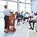 49IN Wooden Podium with Large 2-Tier Shelve and Reserved Wire Hole, Wood Lectern Stand with Reading Platform, Pulpits Stand Church Pulpit for Conference, Office, School, Restaurant