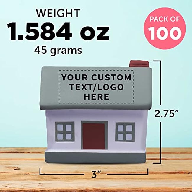DISCOUNT PROMOS Custom House Squeeze Balls Set of 100, Personalized Bulk Pack - Perfect for Promotional Giveaways - Grey