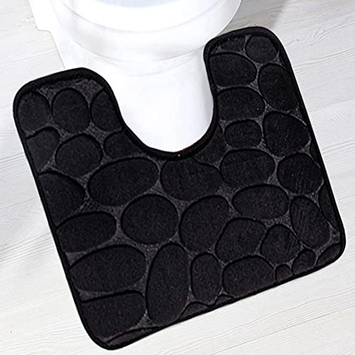 Reyox Toilet Rug U Shaped Non Slip Absorbent Bath Mat Black 16 x 20