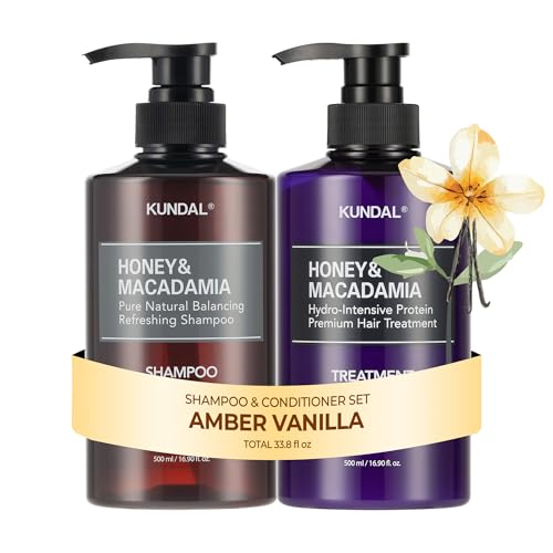 KUNDAL Korean Shampoo and Conditioner Set [Amber Vanilla] Salon-quality, Long Lasting Scent, Moisturizing, Sulfate-Free, Argan & Macadamia Oil, Korean Hair care,16.9 fl oz each