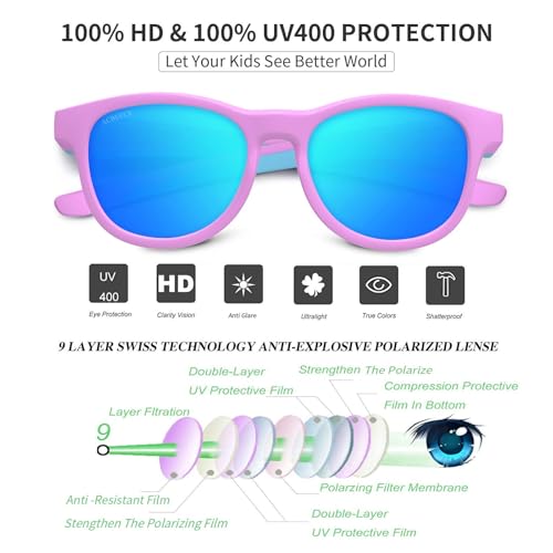 Kids Polarized Sunglasses TPEE Flexible Frame Sports Baseball Softball for Boys Girls Age 5-133