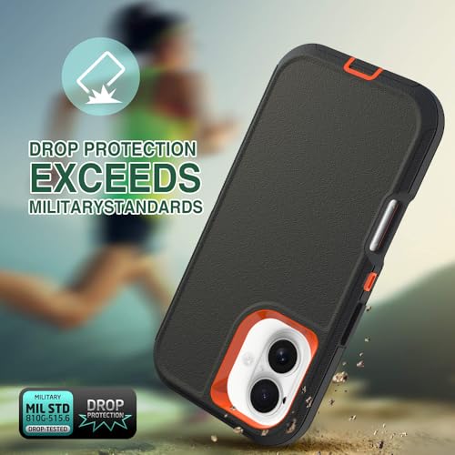 Image of Rugged Case Compatible with iPhone 17 | Heavy-Duty Shockproof Protective Cover, Black+Orange